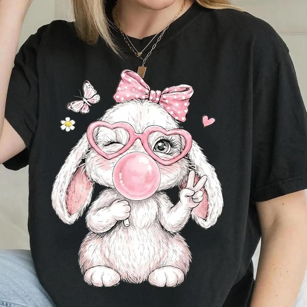 Cute Easter Bunny Bubble Gum Shirt, Retro Leopard Bunny Shirt, Coquette